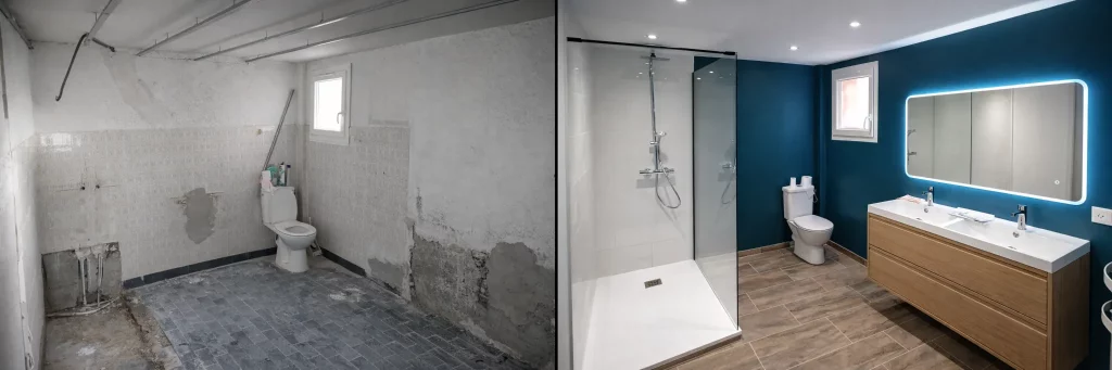 Rénovation d'une salle de bain finitions soignées, aspect moderne, clé en main au Creusot, avant et après travail de l'artisan