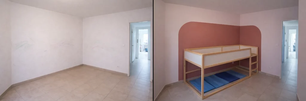 travaux de peinture au Creusot, personnalisation d'une chambre d'enfant, avant et après travaux du peintre